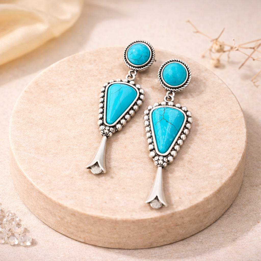 Squash Blossom Turquoise Earrings