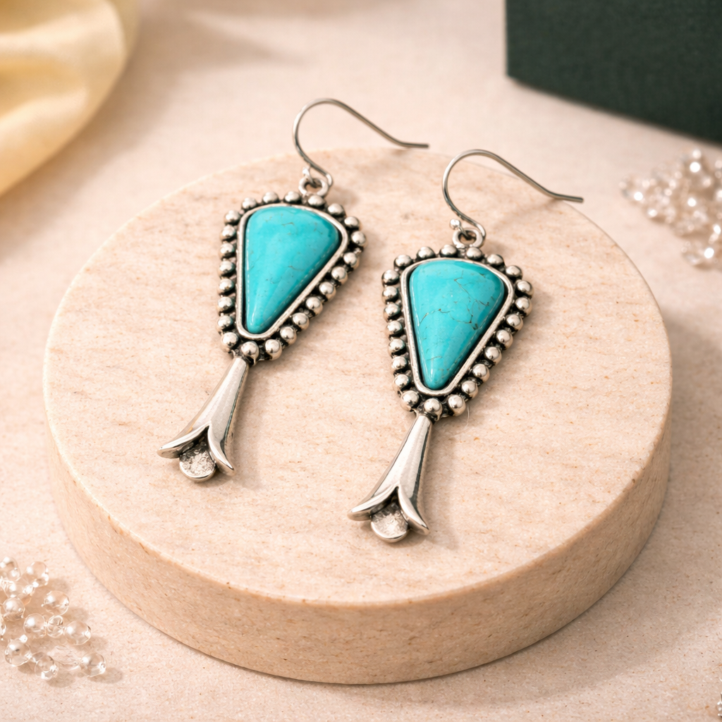 Squash Blossom Turquoise Earrings