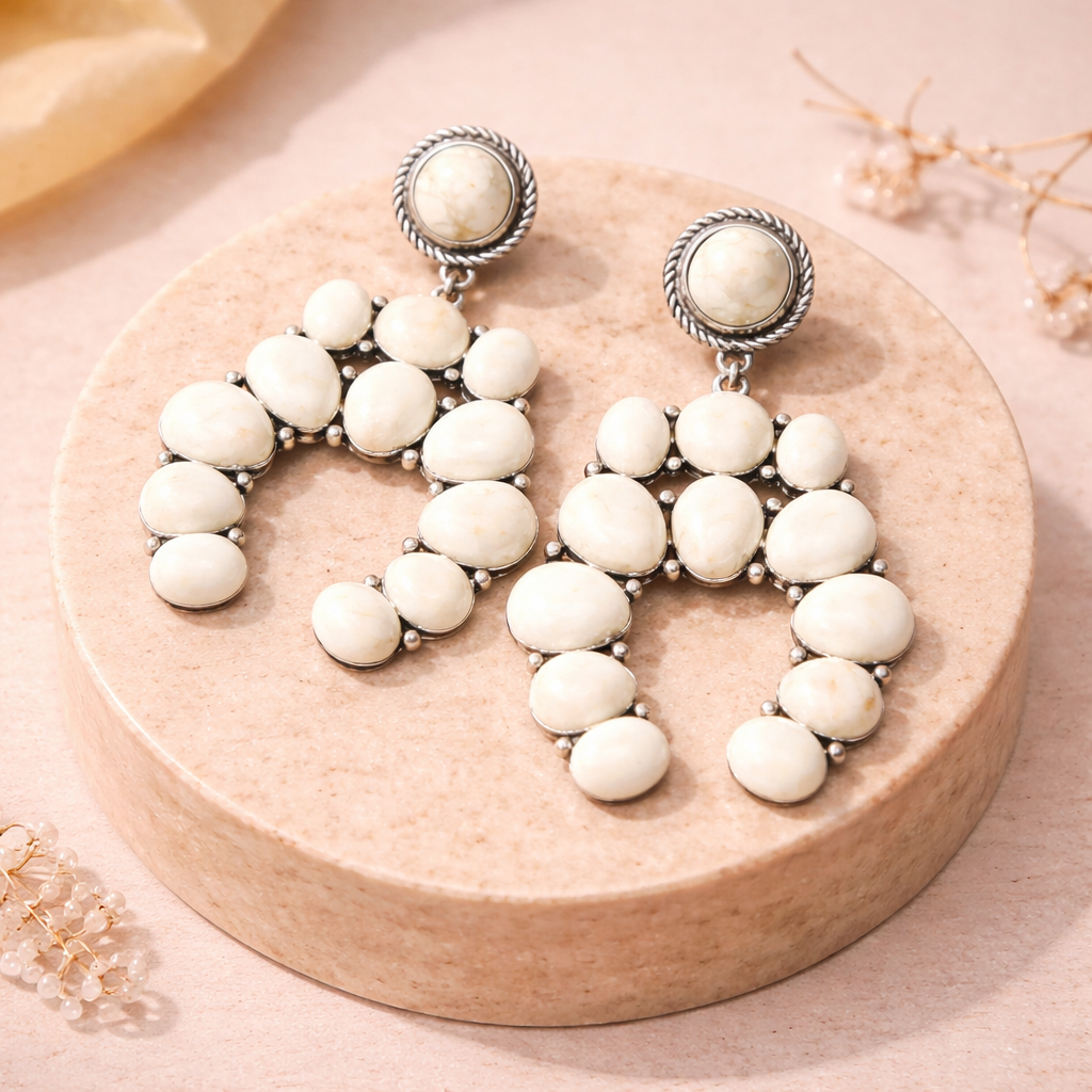 Squash Blossom White Turquoise Earrings