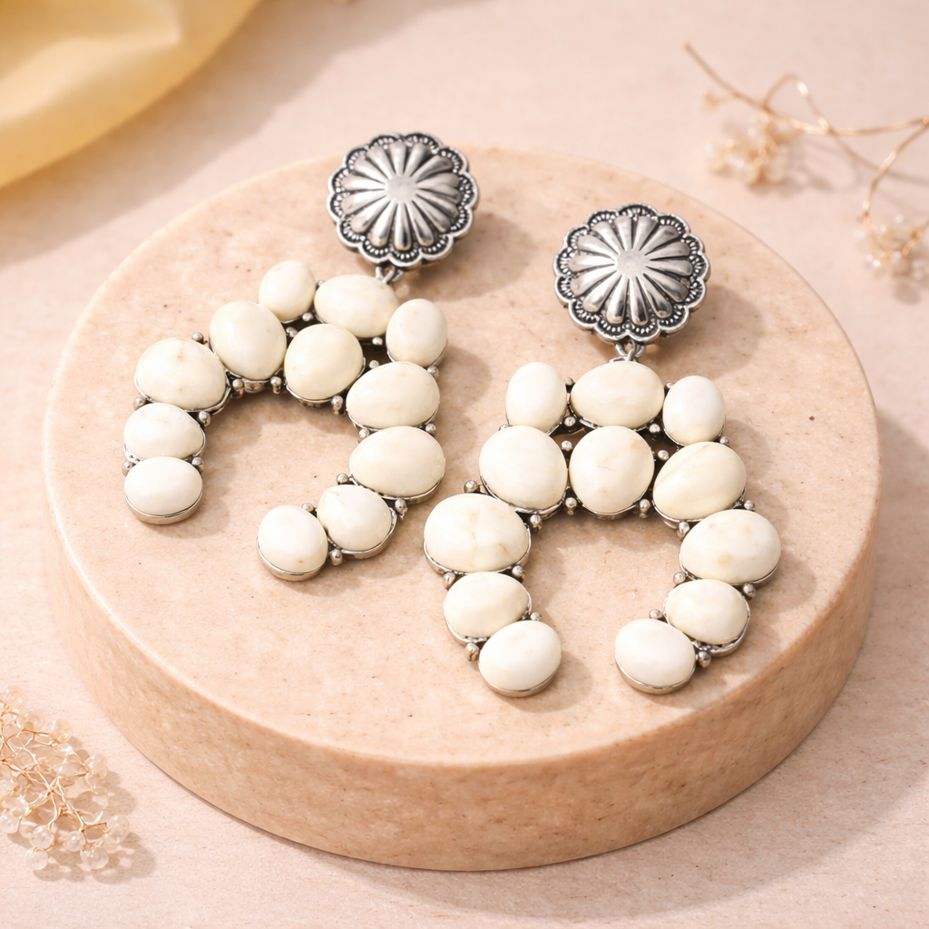Squash Blossom White Turquoise Earrings