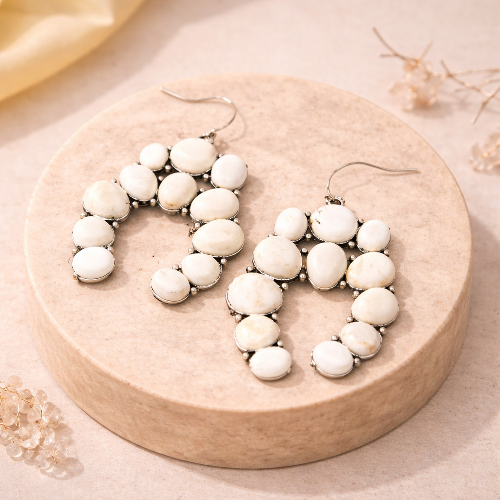 Squash Blossom White Turquoise Earrings