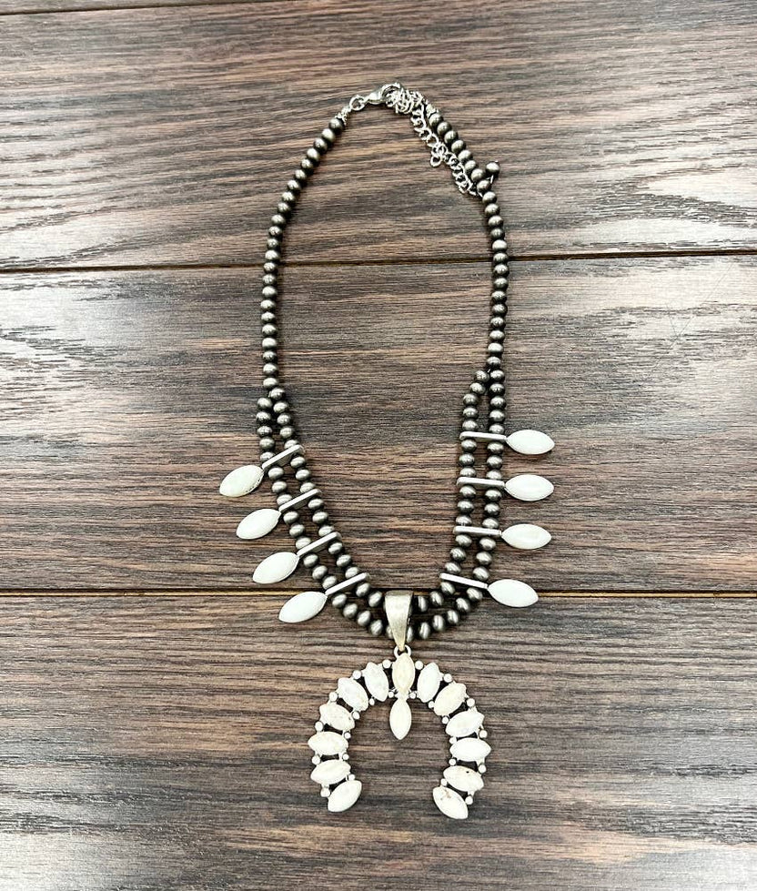 Squash Blossom White Turquoise Necklace