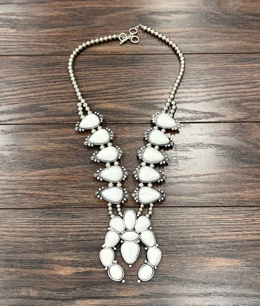 Squash Blossom White Turquoise Necklace