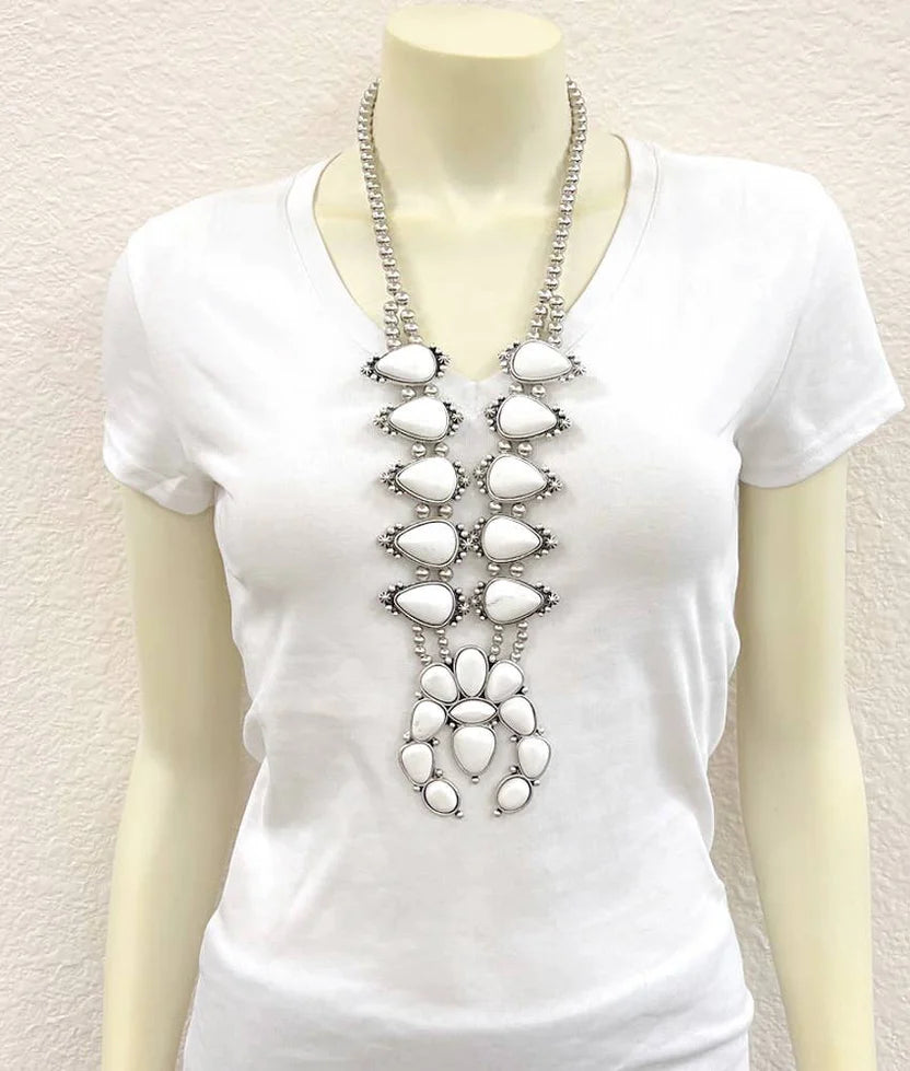 Squash Blossom White Turquoise Necklace