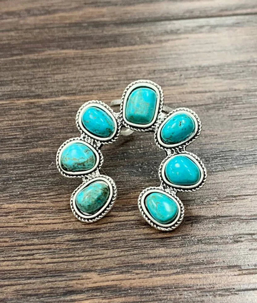 Squash Turquoise Brass Adjustable Ring
