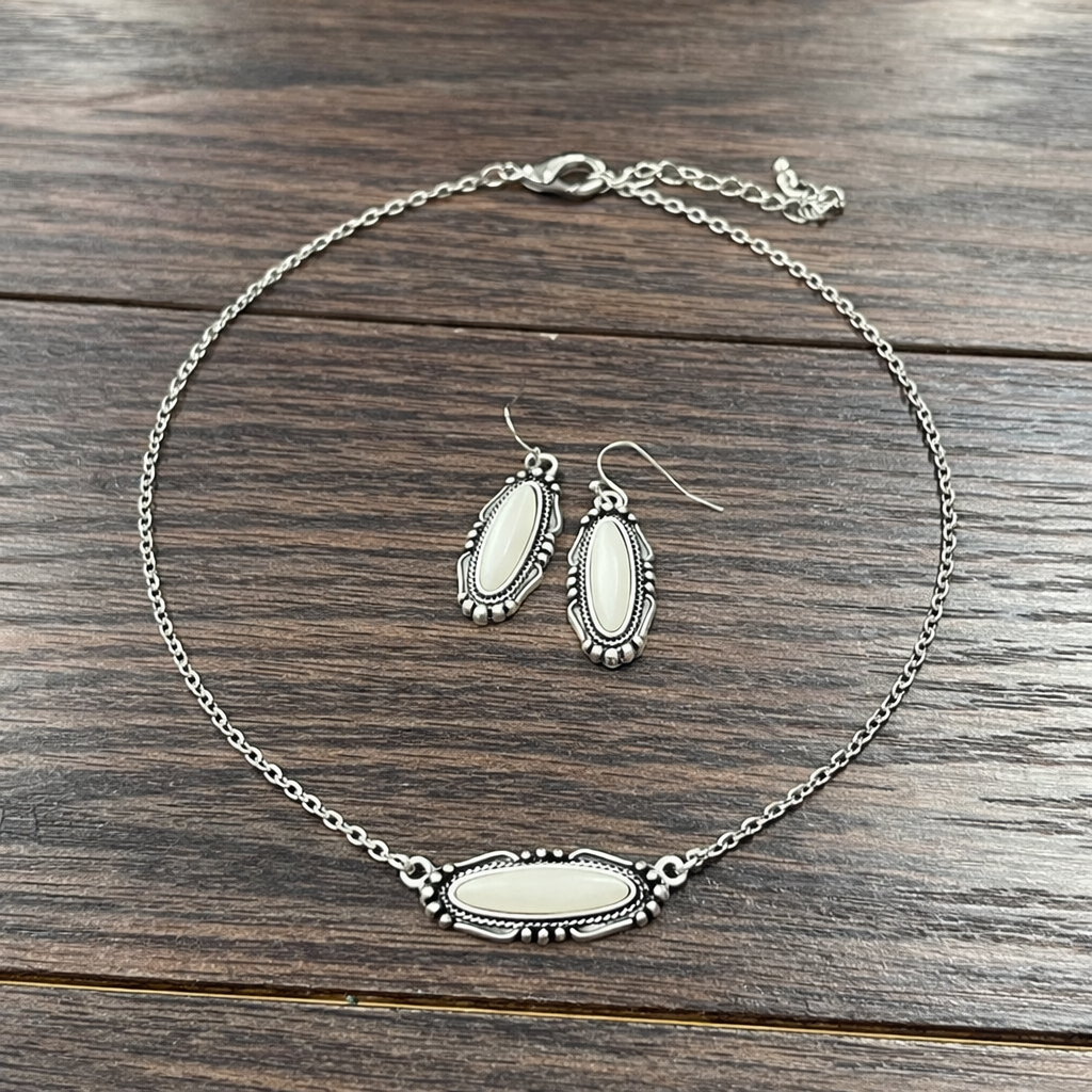 Turquoise Necklace Earring Set | 15" White Turquoise