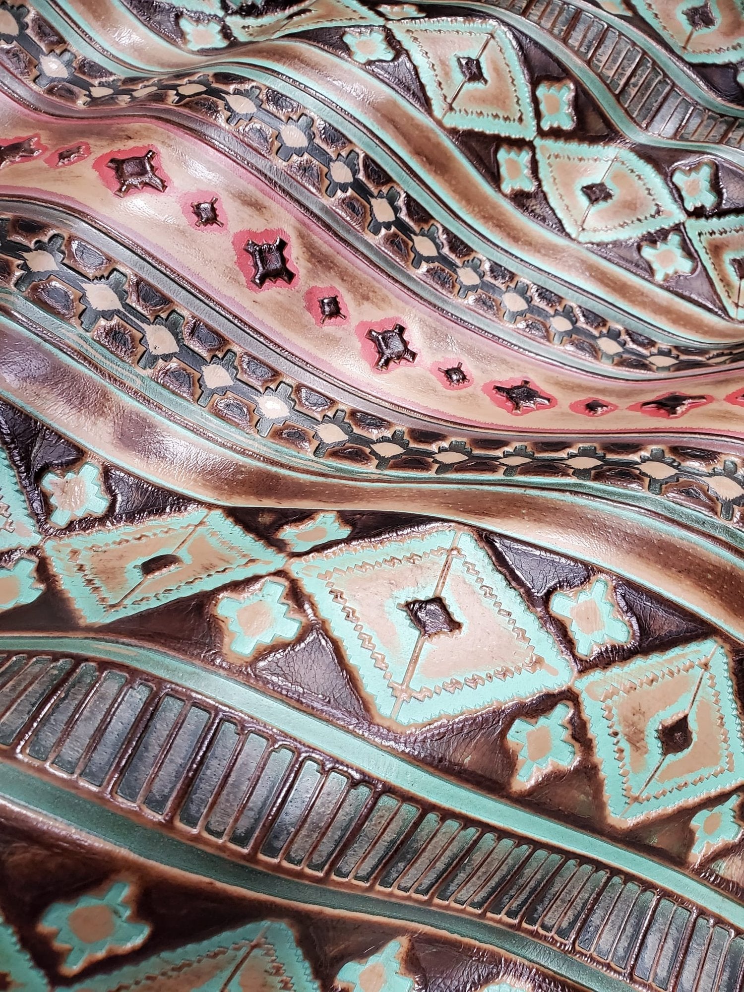 Rope Edge Navajo Leather Belt Buckle w/ Blue Turquoise 908h