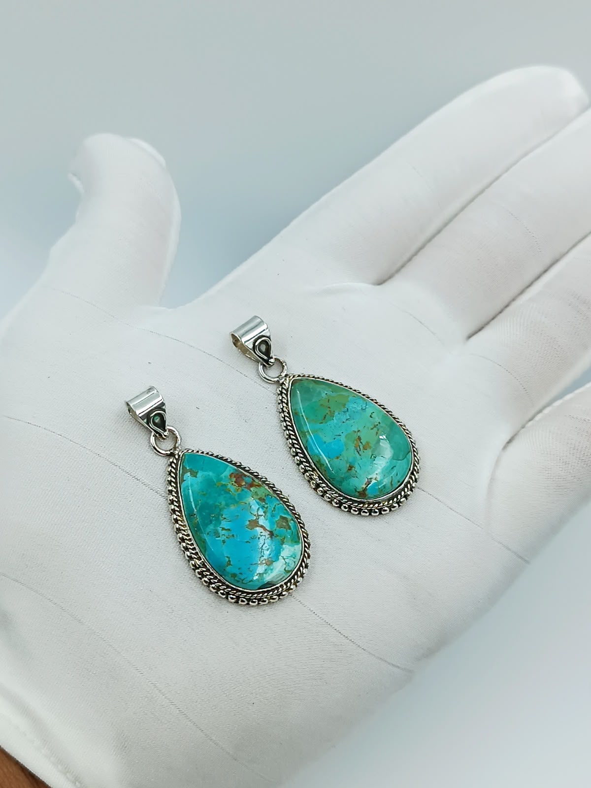 💙 Natural Turquoise Teardrop Pendant | 925 Sterling Silver Handmade Pendant | Wholesale USA
