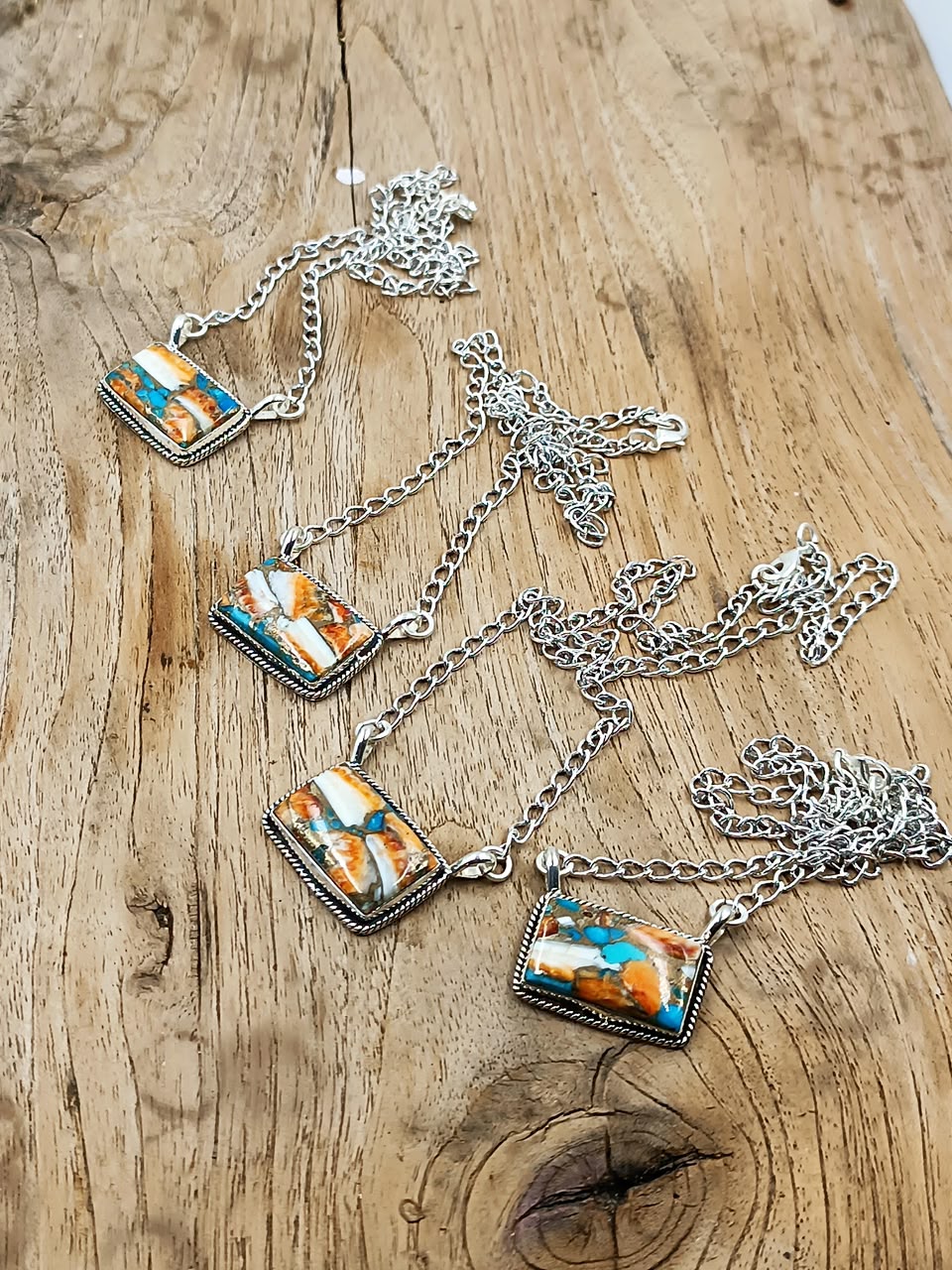 🧡 Mosaic Turquoise Rectangle Necklace | 925 Sterling Silver Handmade Pendant Necklace | Wholesale USA