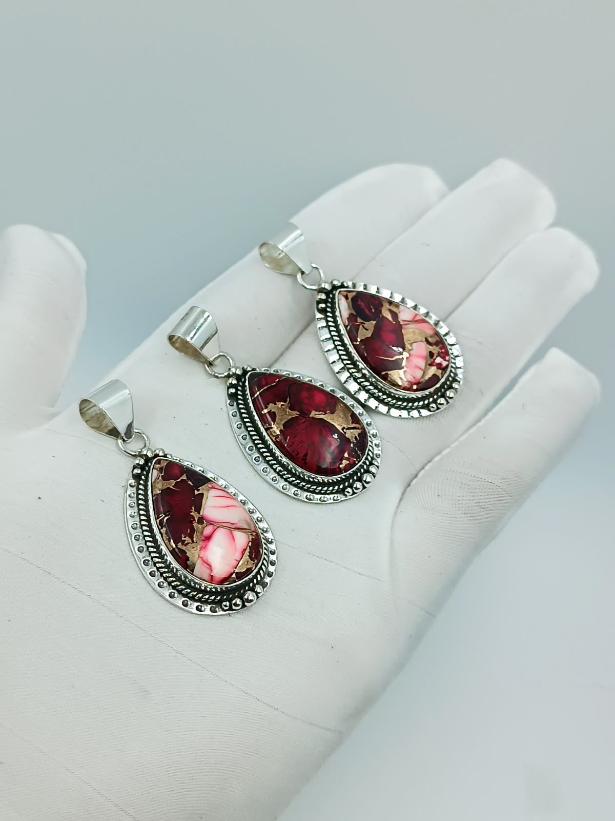 ❤️ Red Copper Turquoise Teardrop Pendant | 925 Sterling Silver Handmade Pendant | Wholesale USA