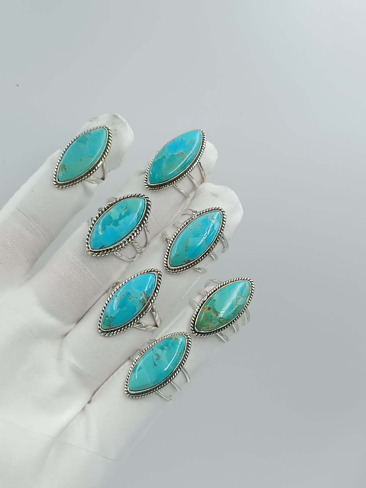 Wholesale Lot of Marquise Turquoise Silver Plated Rings | 925 Stamped German Silver Blue Turquoise Adjustable Statement Rings (100+ Pieces Available)