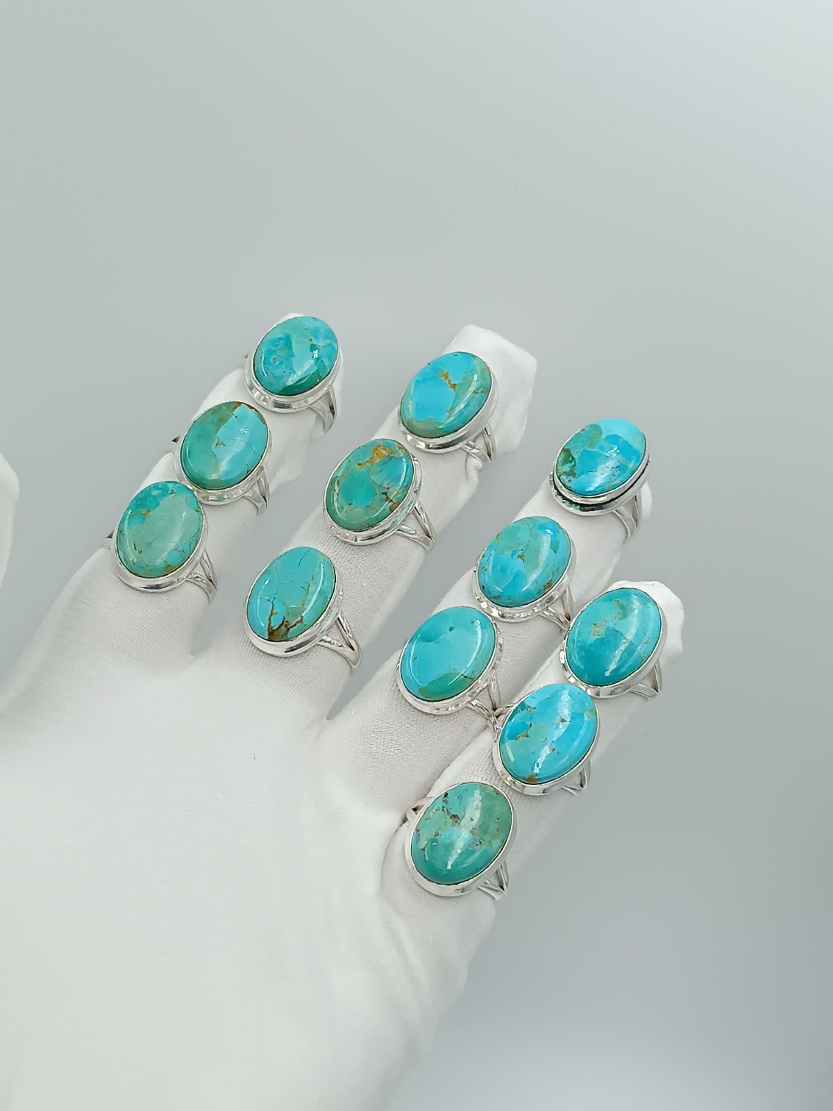 Wholesale Lot of Oval Turquoise Silver Plated Rings | 925 Stamped German Silver Blue & Teal Turquoise Minimalist Statement Rings (100+ Pieces Available)