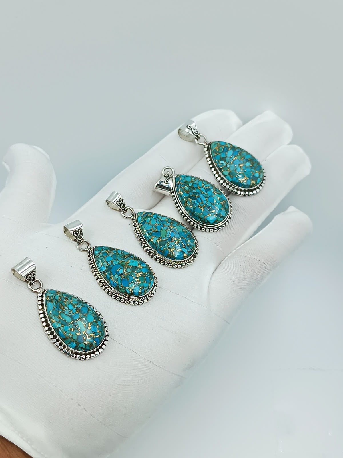💙 Natural Turquoise Teardrop Pendant | 925 Sterling Silver Handmade Pendant | Wholesale USA