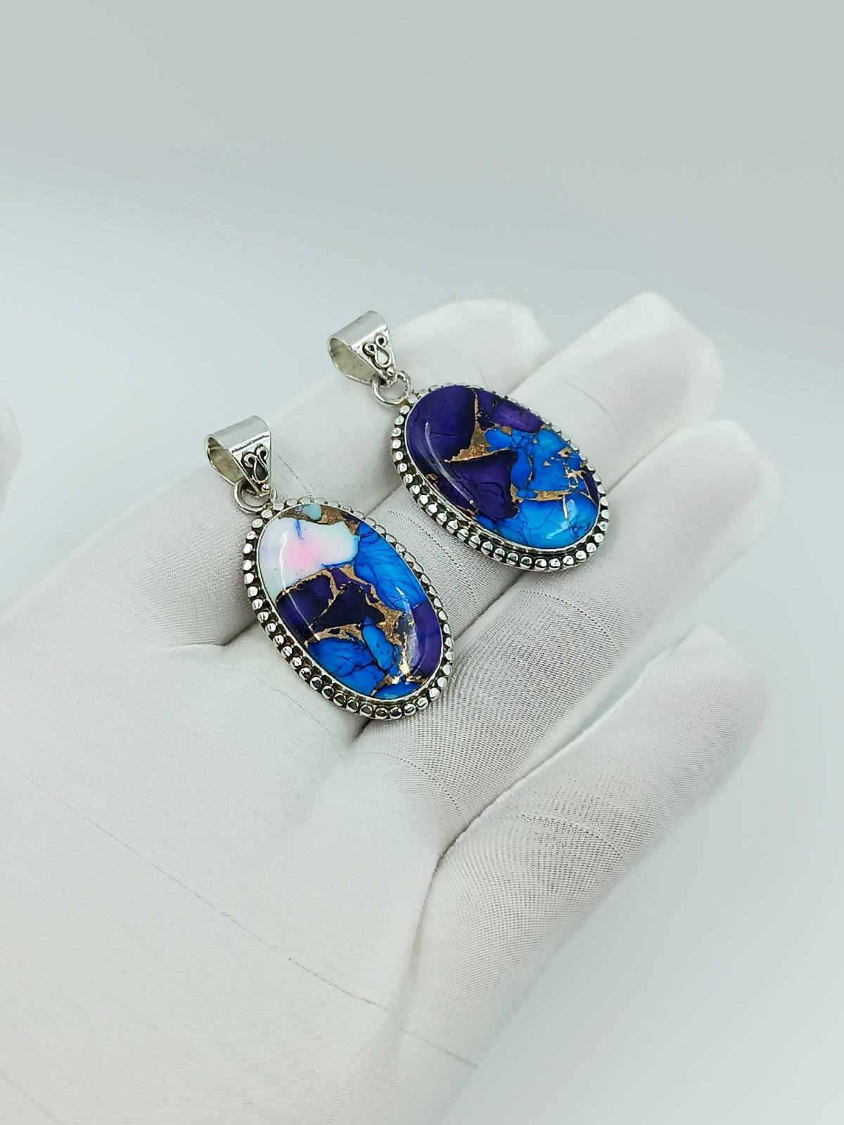 💙 Blue Copper Turquoise Oval Pendant | 925 Sterling Silver Handmade Pendant | Wholesale USA