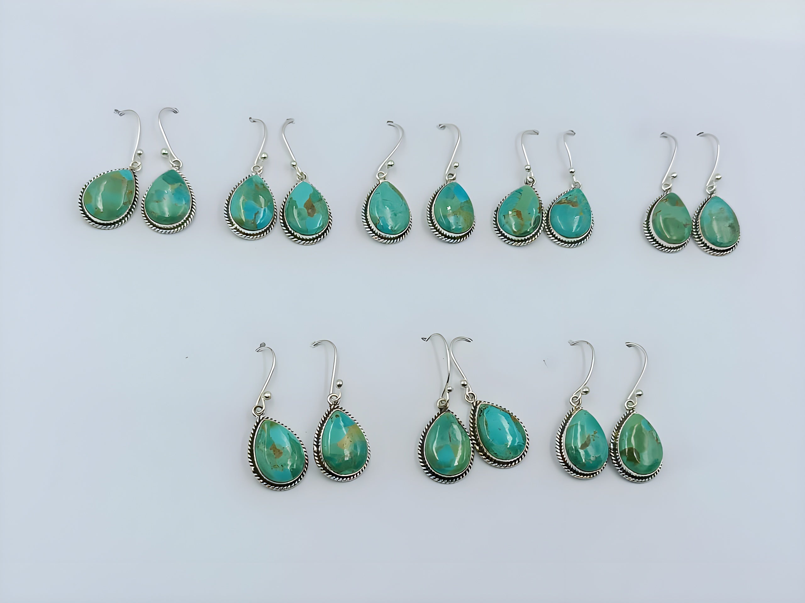 Green Turquoise Teardrop Dangle Earrings – Southwestern Boho Sterling Style Earrings