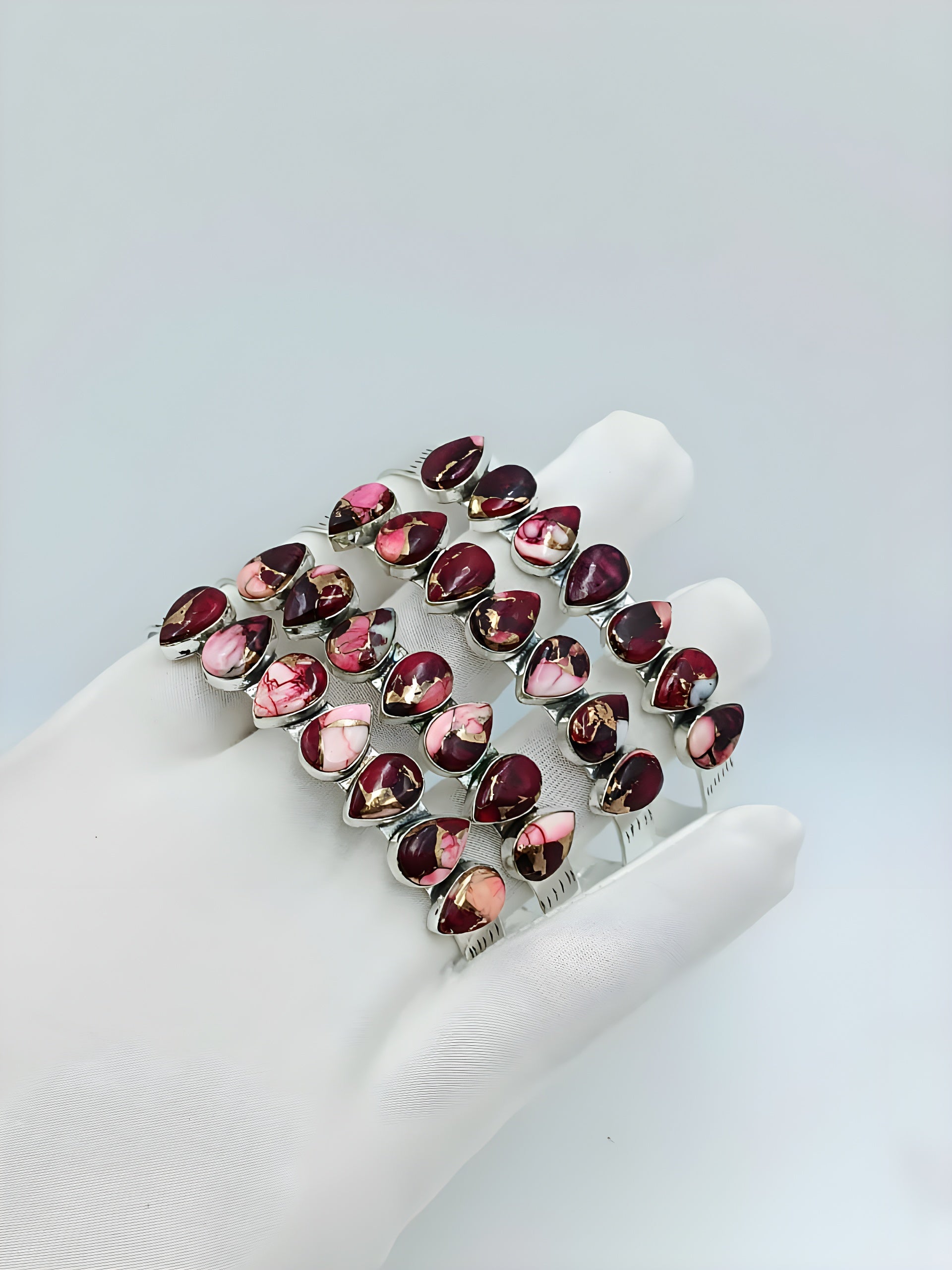 Elegant Pink Teardrop Natural Stone Adjustable Rings | Handmade Boho Jewelry Collection