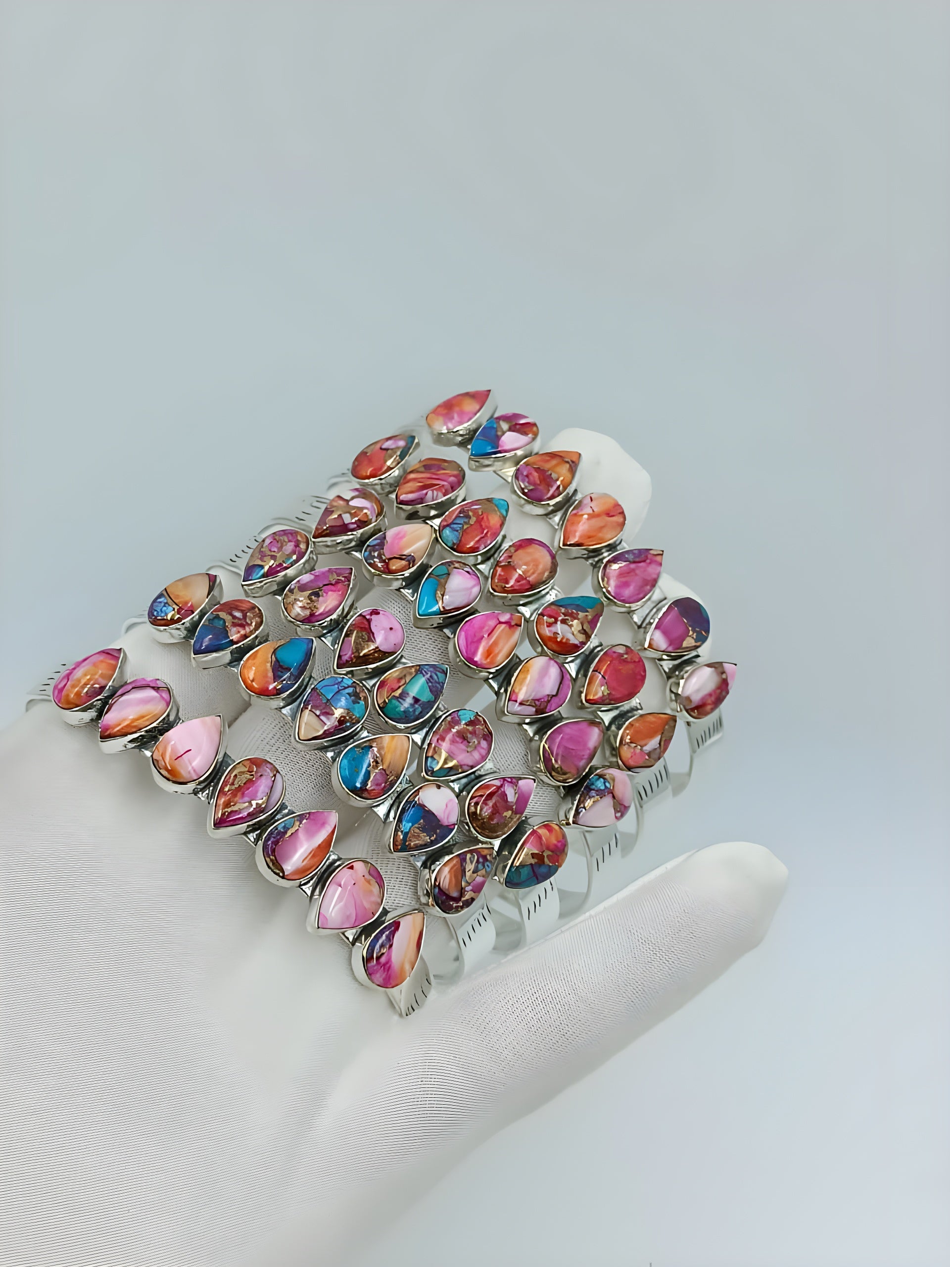 Colorful Teardrop Sea Sediment Jasper Statement Ring – Adjustable Boho Western Gemstone Ring