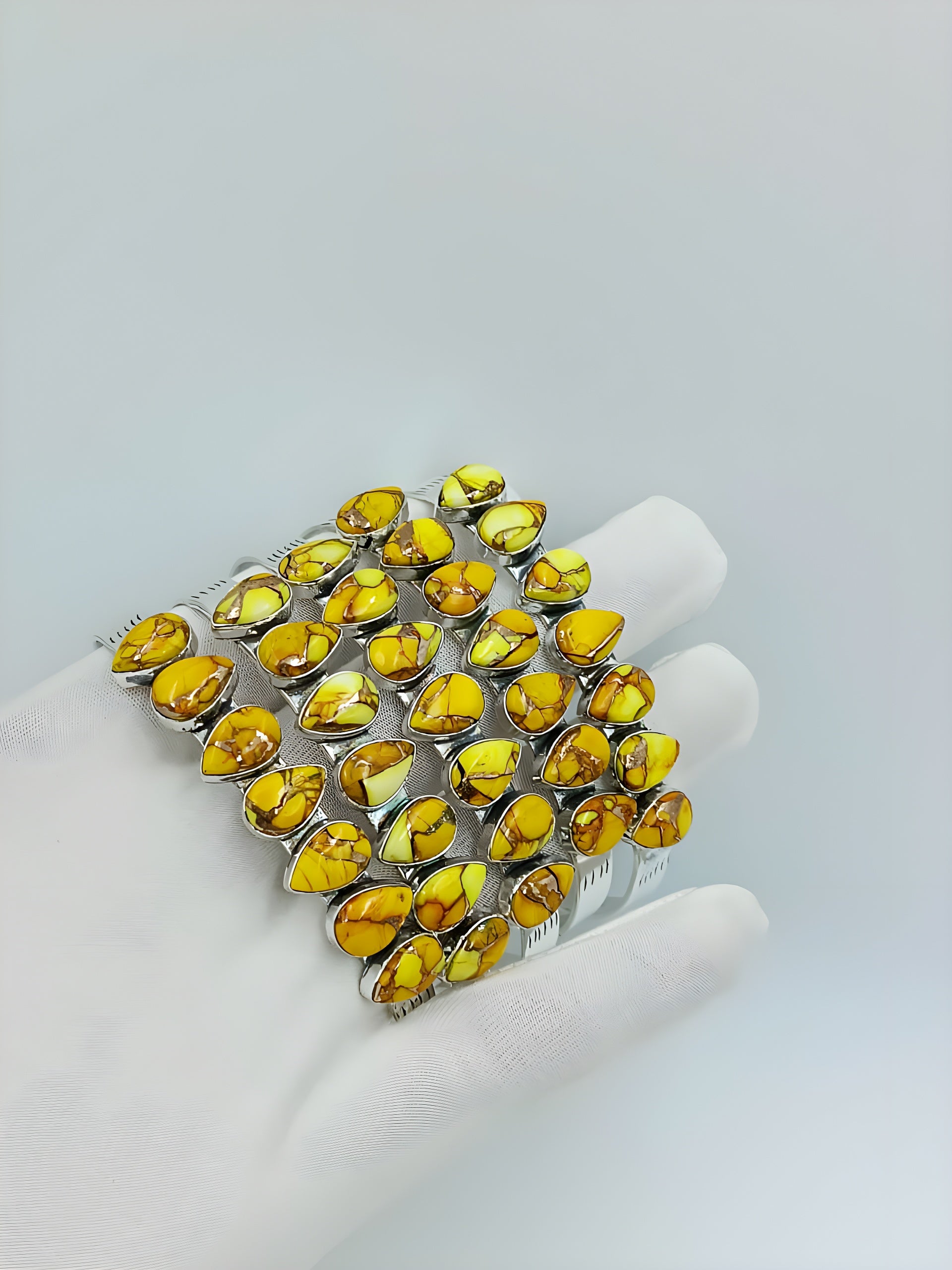 Yellow Turquoise Teardrop Statement Ring – Adjustable Western Boho Gemstone Ring