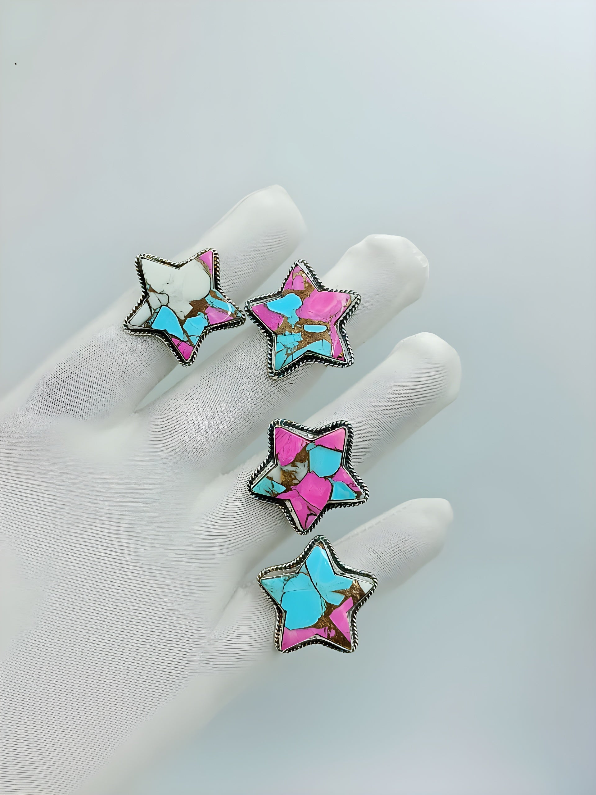 Colorful Star Turquoise Statement Ring – Adjustable Western Boho Gemstone Ring