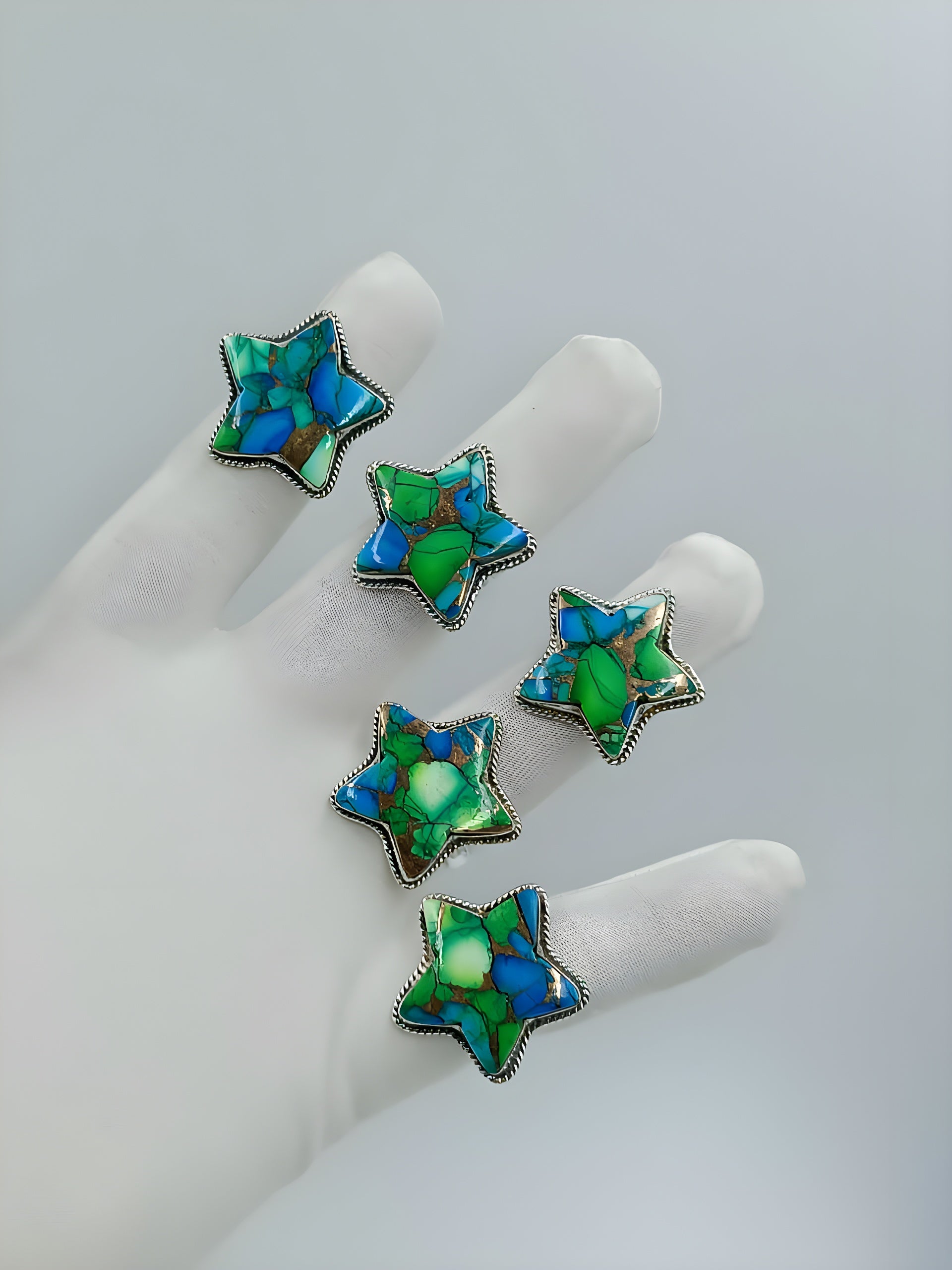 Blue & Green Star Turquoise Statement Ring – Adjustable Western Boho Gemstone Ring