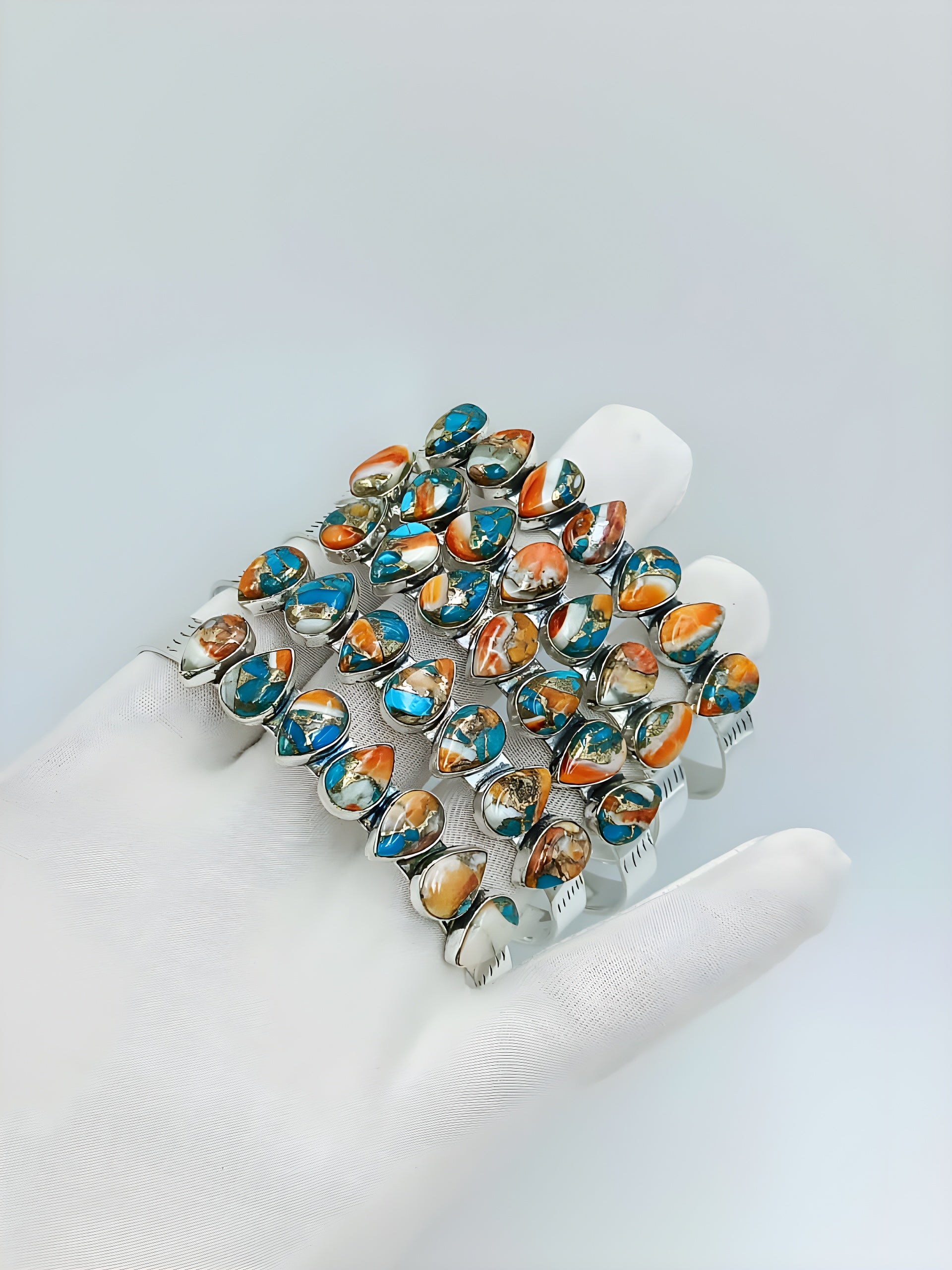 Vintage Multicolor Turquoise Double Stone Adjustable Ring – Handmade Boho Western Statement Ring