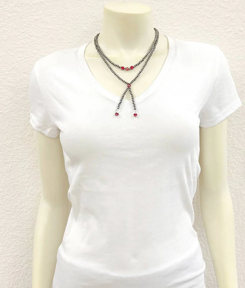 Handmade 18" Navajo Heart Gemstone Tassel Y-Necklace