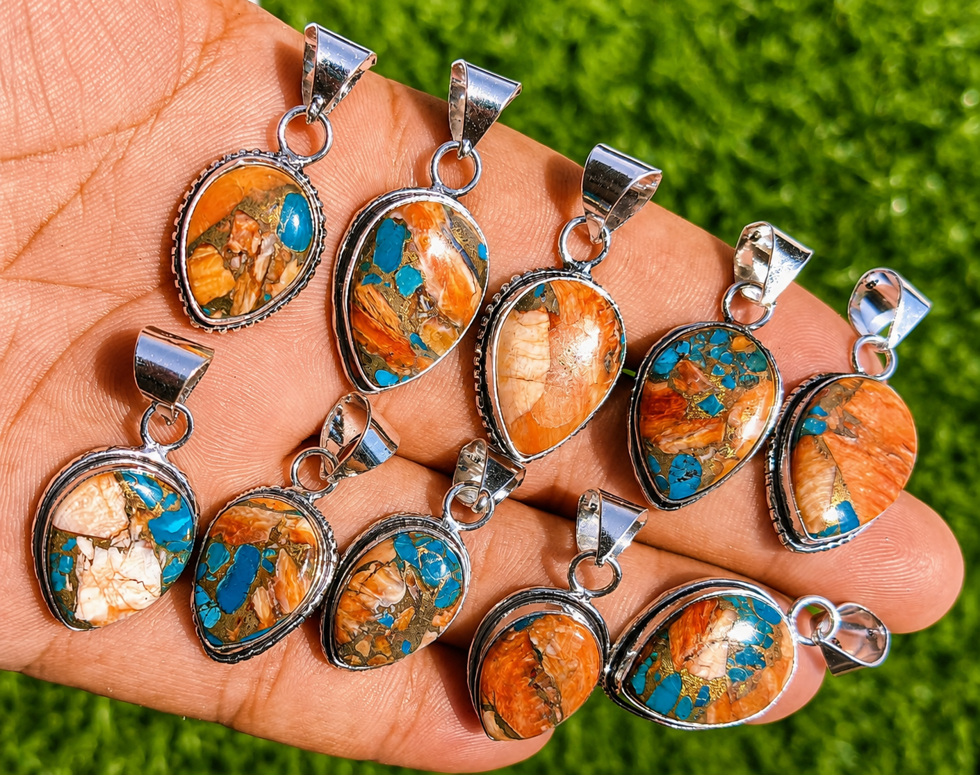 Wholesale Lot of Silver Plated Turquoise Teardrop Pendants – 925 Stamped German Silver Gemstone Pendant Lot
