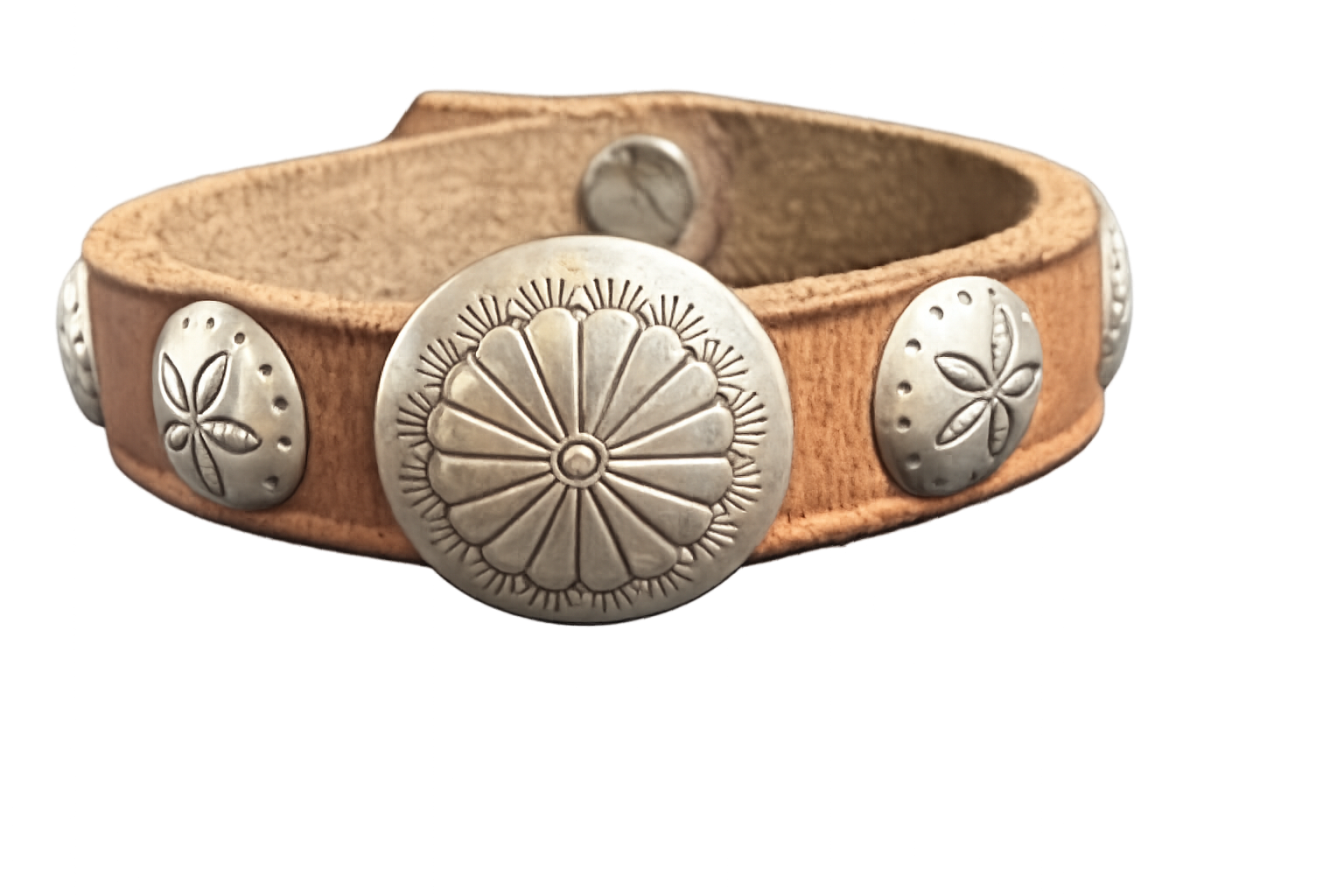 Vintage Leather Bracelet with Silver Conchos