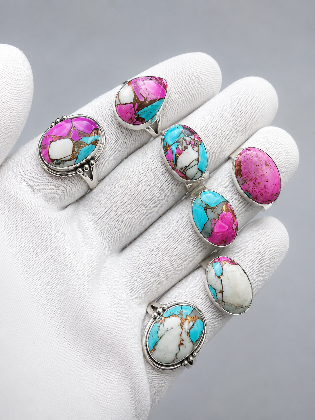 Vintage White Turquoise Double Stone Adjustable Ring – Boho Statement Ring for Women