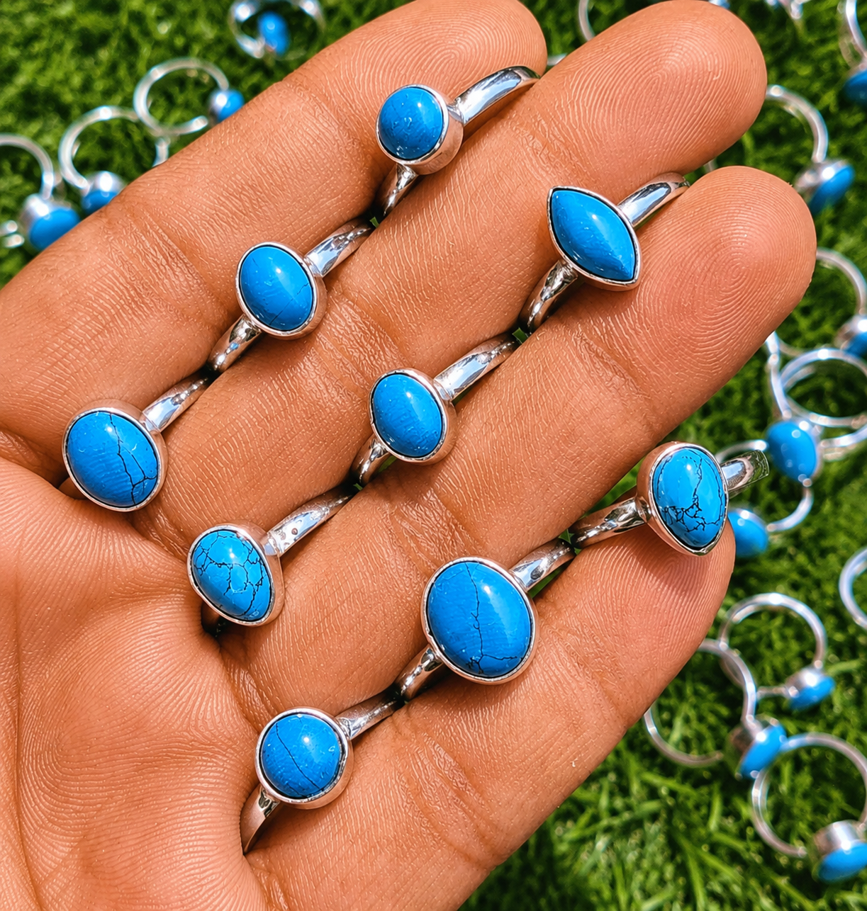 Minimalist Blue Turquoise Adjustable Ring – Handmade Silver Stone Ring