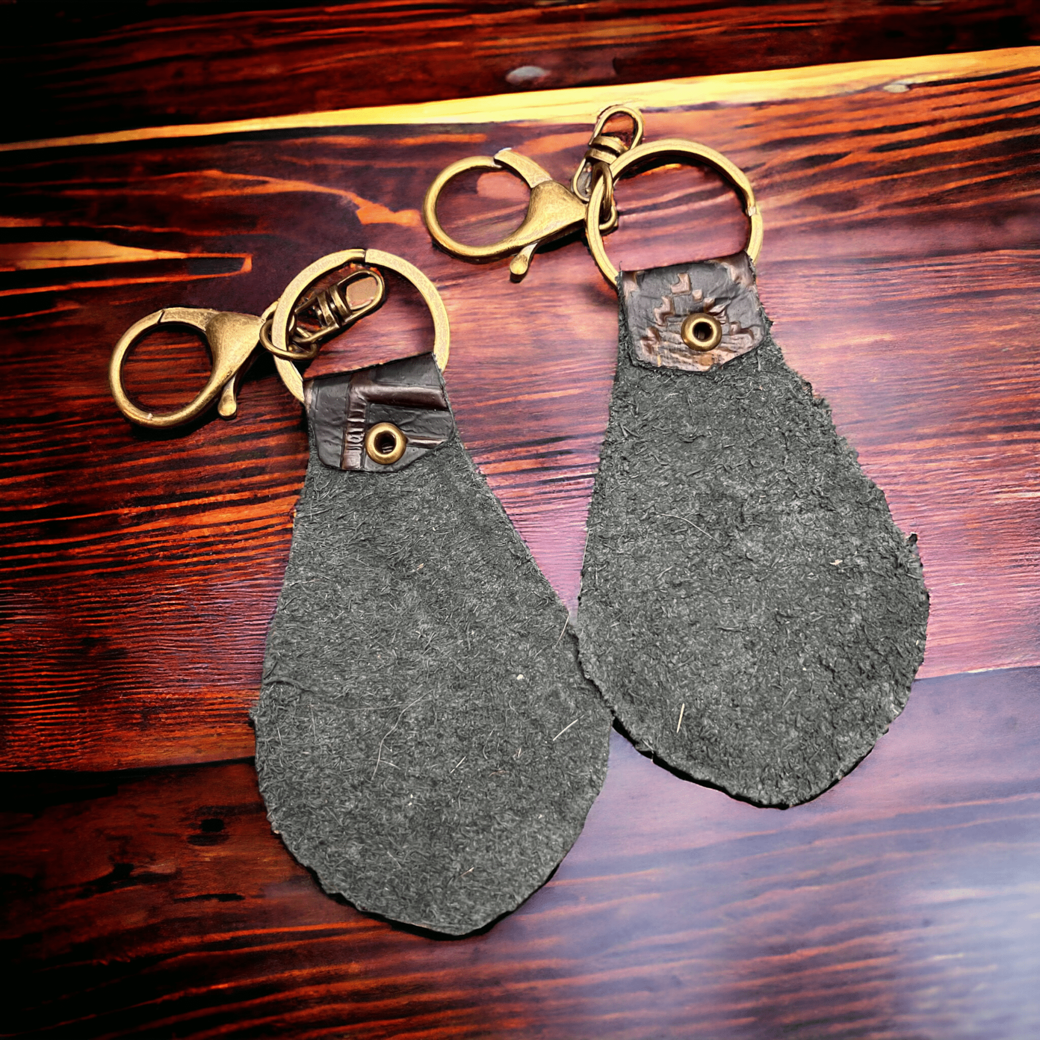 Western Embossed Leather Key Chain — Magenta Navajo Print (Handmade in Texas)