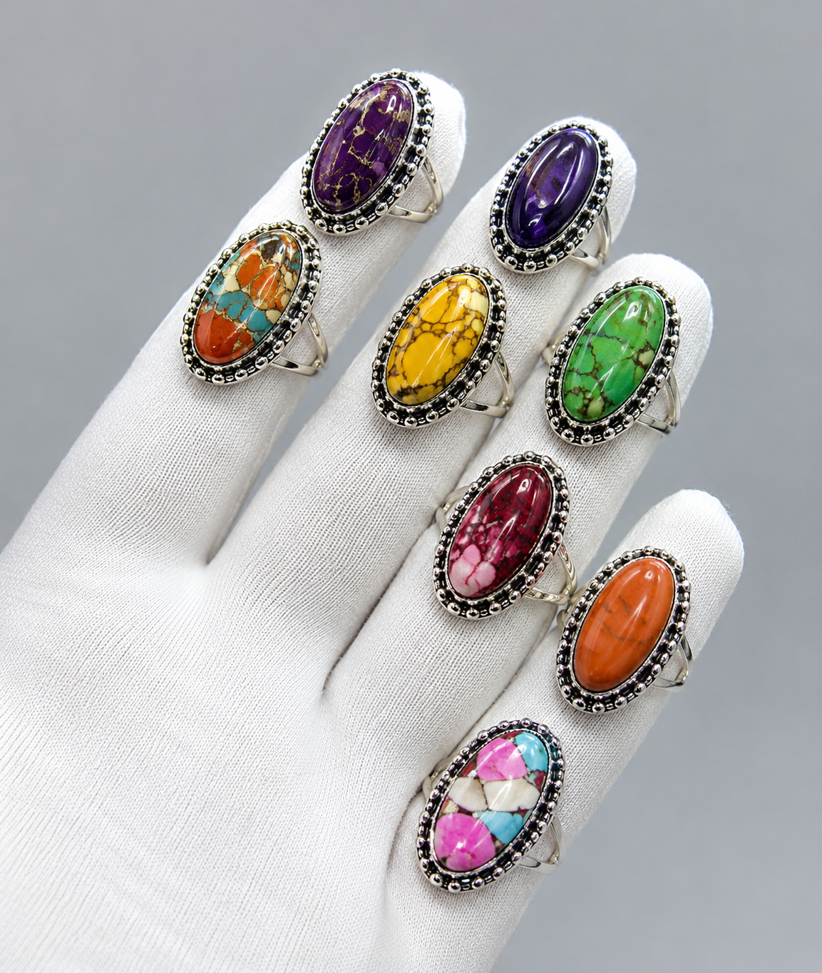 Vintage Bohemian Turquoise Rectangle Ring Collection – Adjustable Colorful Statement Rings for Women