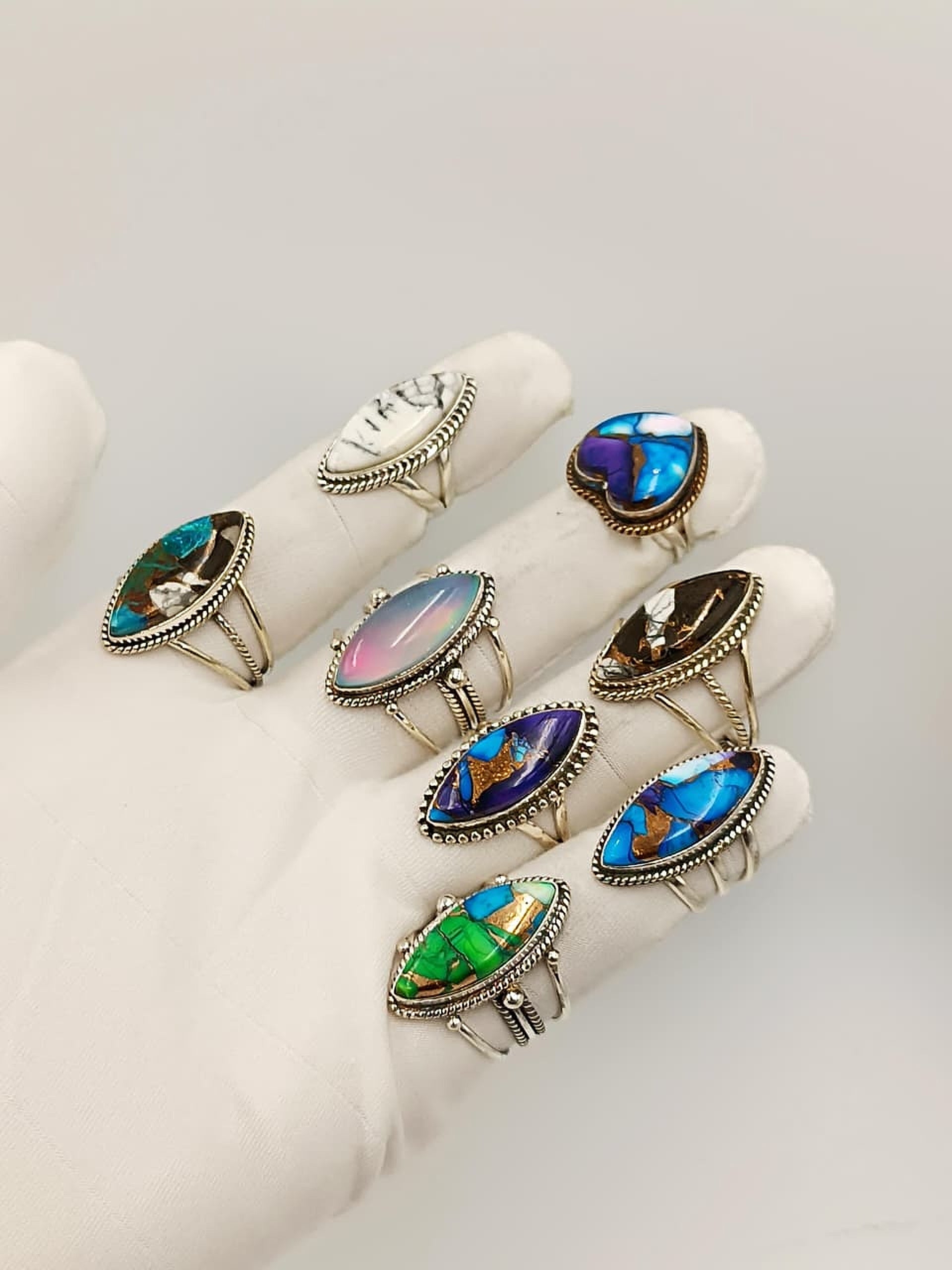 Natural Stone Marquise Statement Ring Collection – Adjustable Handmade Gemstone Rings