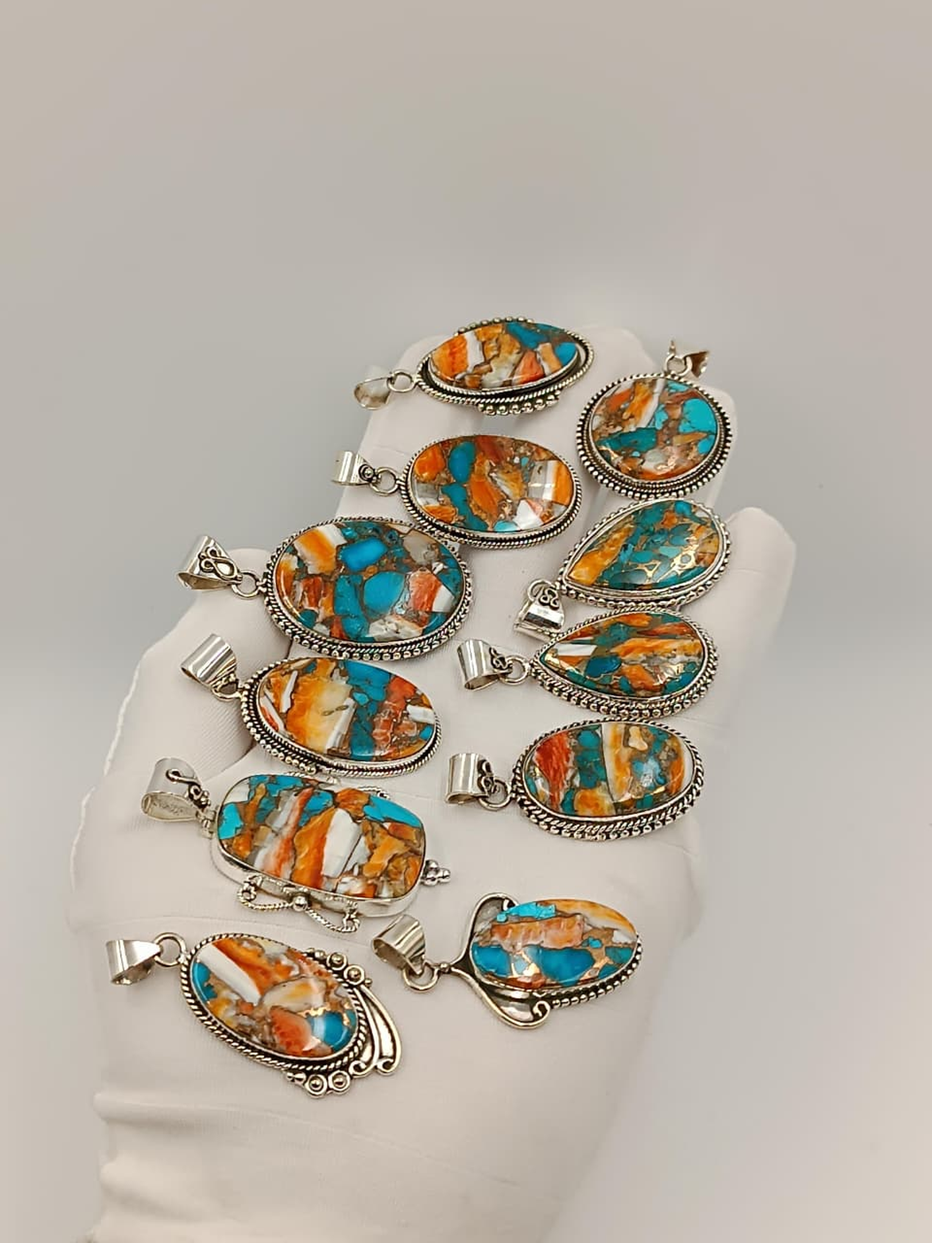 Vintage Multicolor Turquoise Gemstone Pendants – Handmade Silver Statement Jewelry Collection