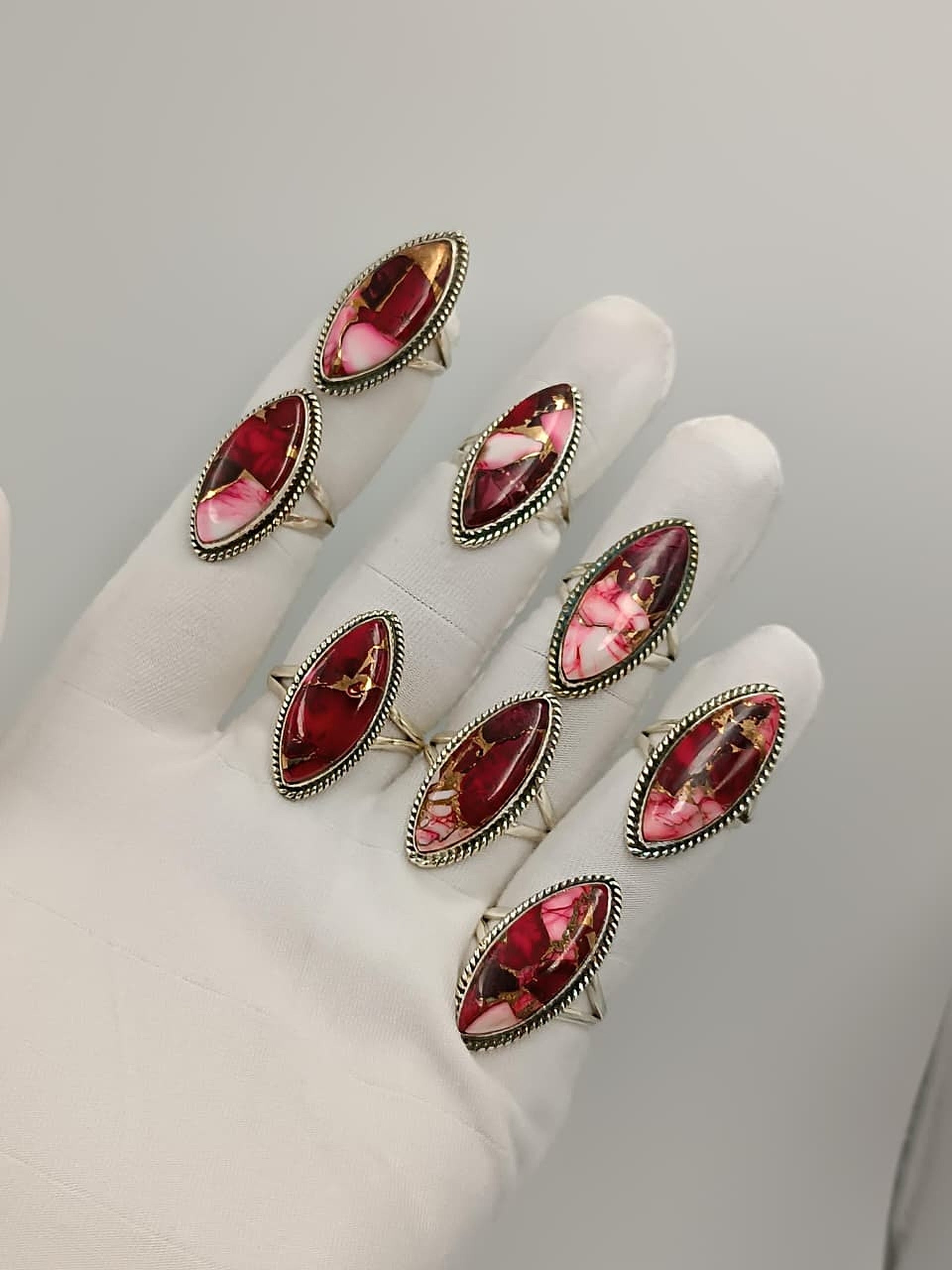 Red Marquise Natural Stone Statement Ring – Adjustable Vintage Boho Gemstone Ring