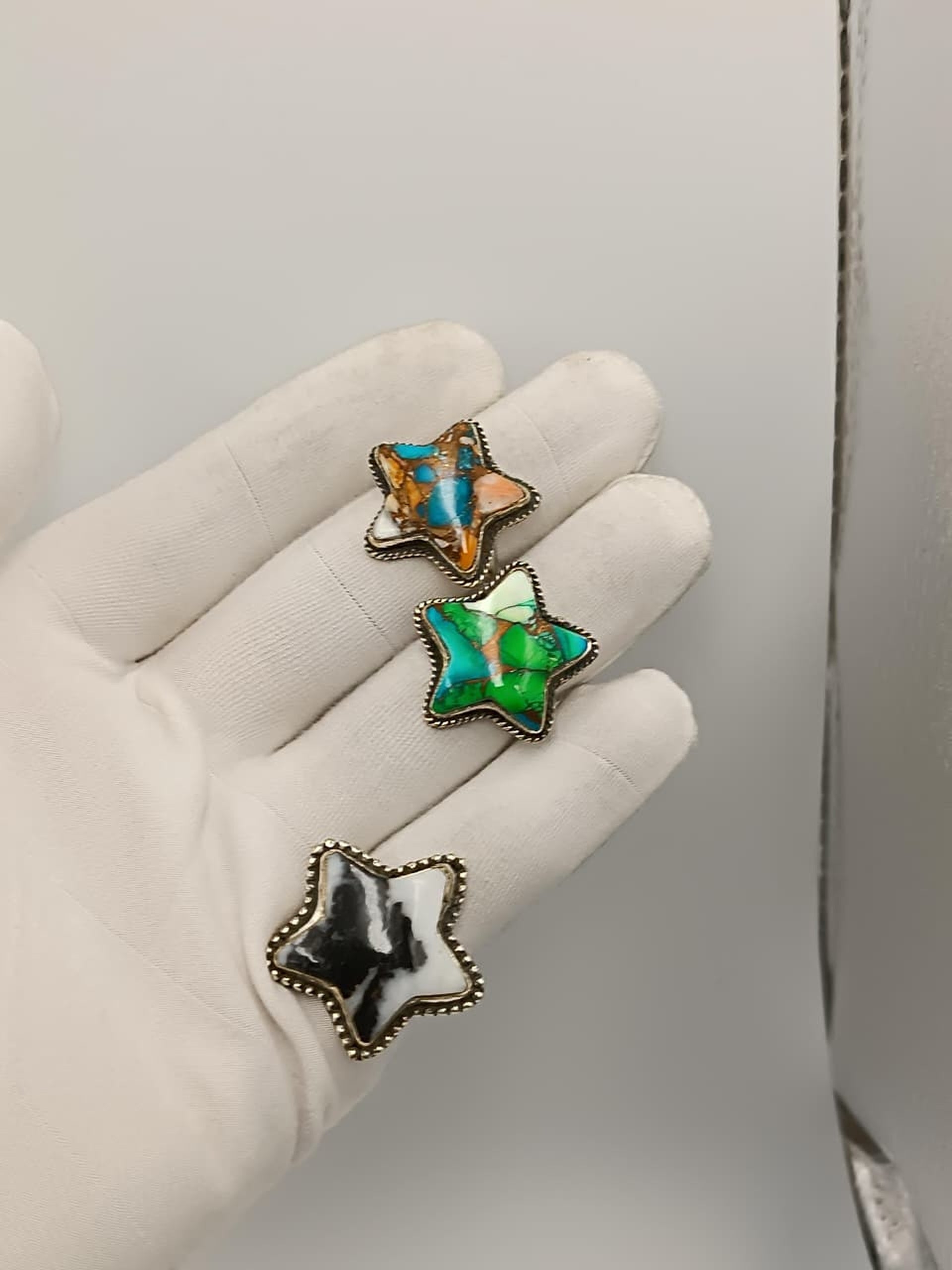 Vintage Star Gemstone Adjustable Ring – Natural Stone Statement Ring for Women