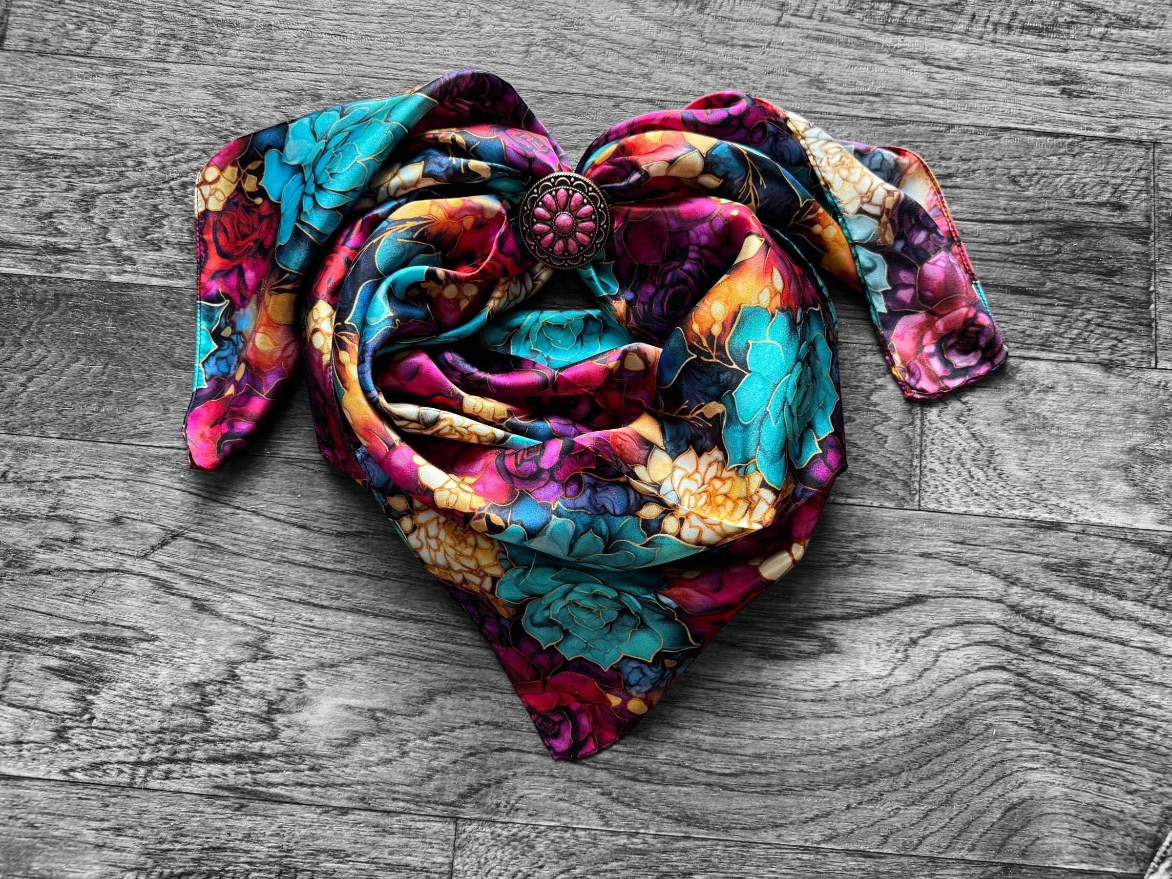 100% Silk Wild Rag Jewel Tone Bold Succulent Cactus by Double B Wild Rags