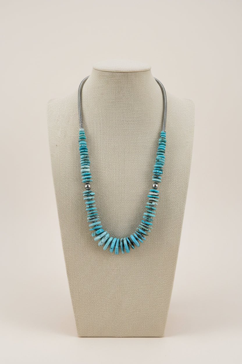 Light Blue Turquoise Graduated Necklace with 8mm Sterling Pearl & Hematite — 23 inch