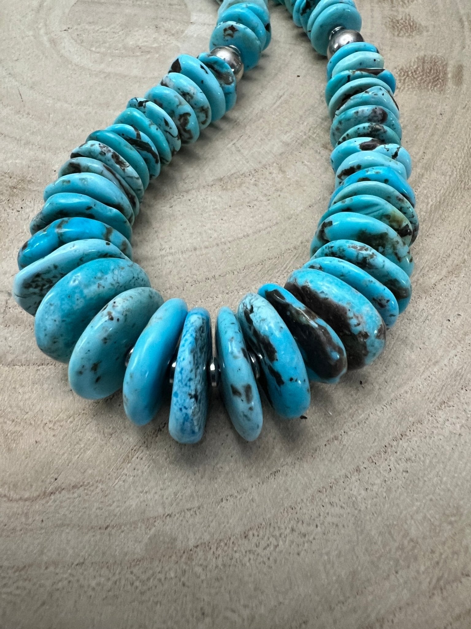Light Blue Turquoise Graduated Necklace with 8mm Sterling Pearl & Hematite — 23 inch