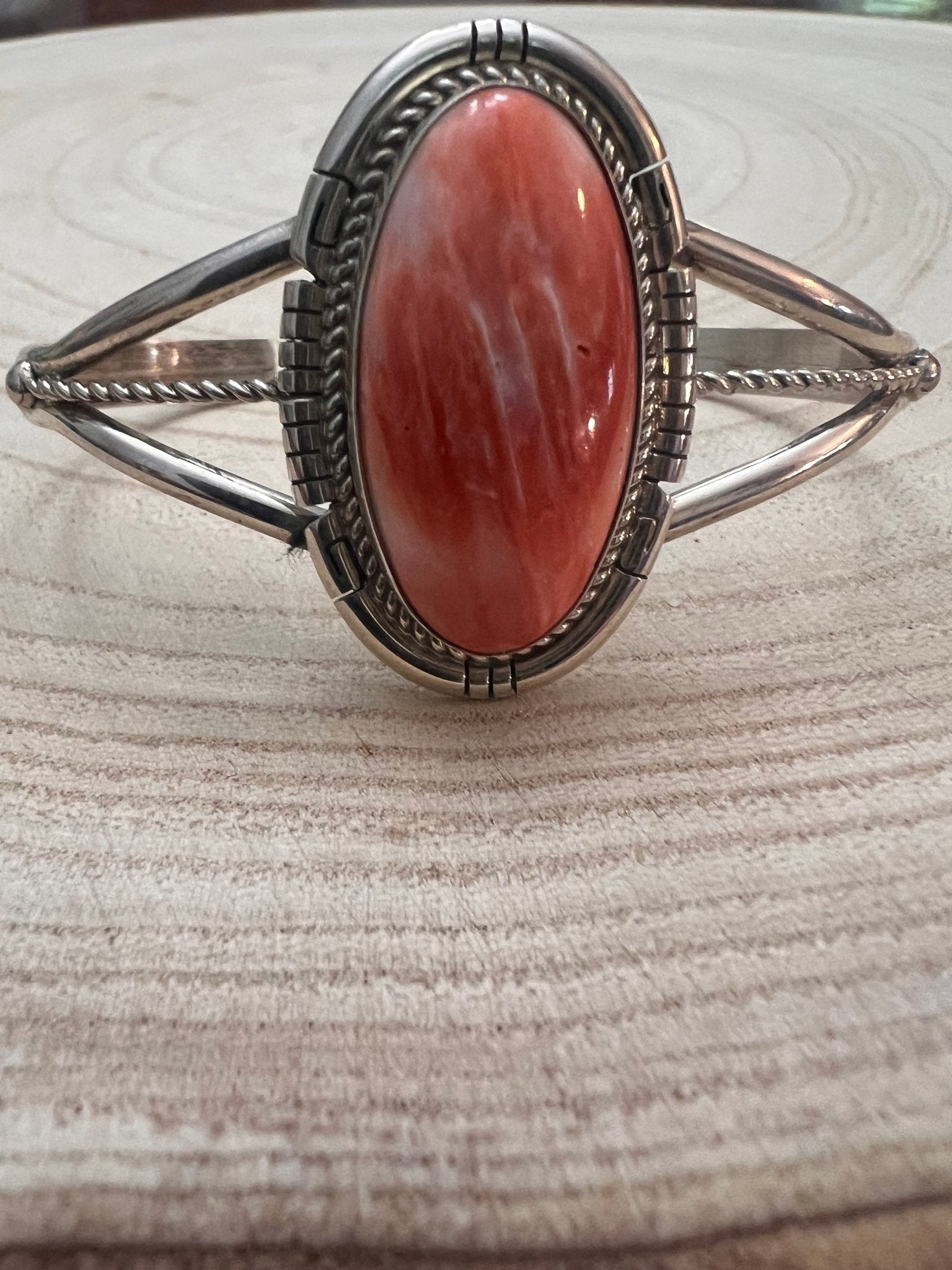 Dave Skeets Navajo Handmade Sterling Silver Spiny Oyster Bracelet — Adjustable 1 1/2" Opening