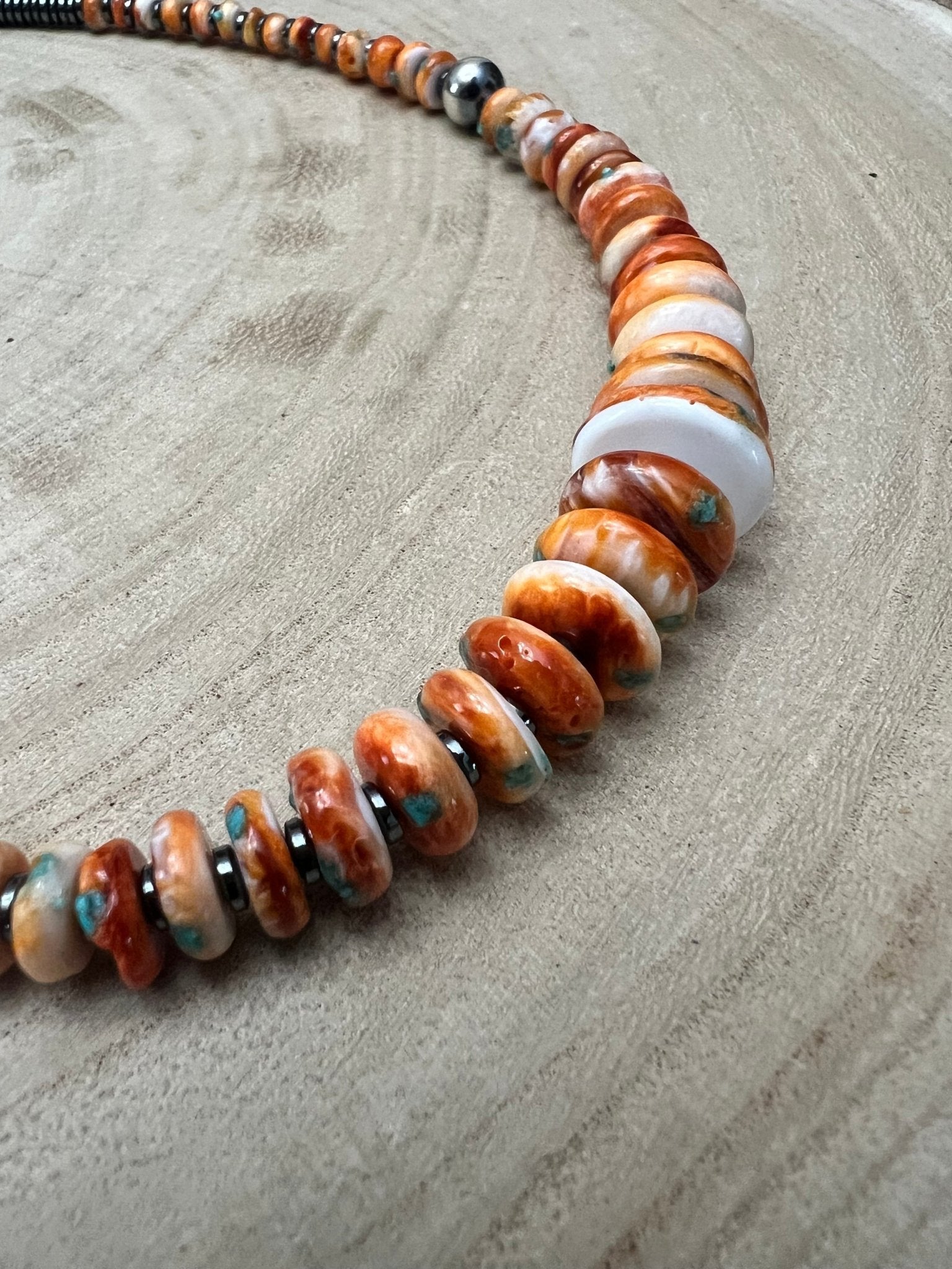 Orange & Turquoise Graduated Necklace with Sterling Silver Pearl Accents — 22 inch
