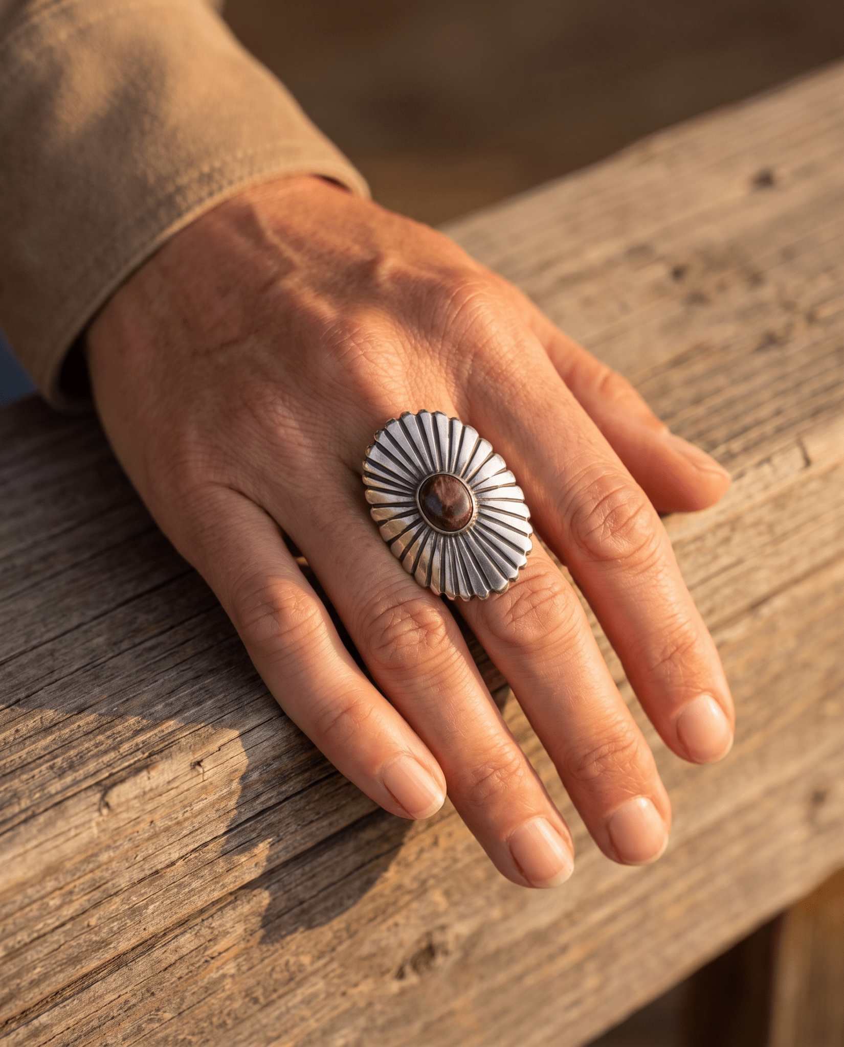 Raymond Coriz Navajo Concho Ring with Purple Spiny Oyster — Sterling Silver, Size 8+ Adjustable