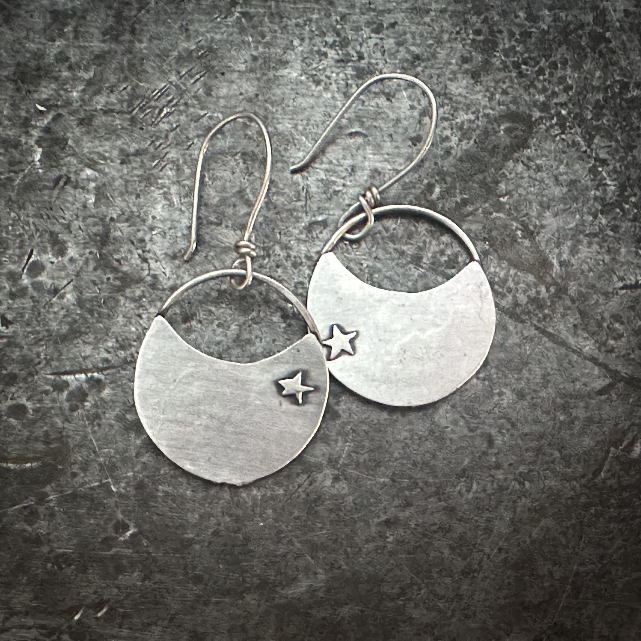 North Star Crescent Disc Earrings | Sterling Silver + Hand-Pierced Stars | Ride the Wind Collection